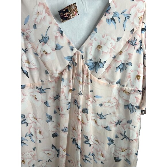 Entro Womens Floral Print Ruffle Hem Bell Short Sleeve Dress Size Large - Picture 9 of 12